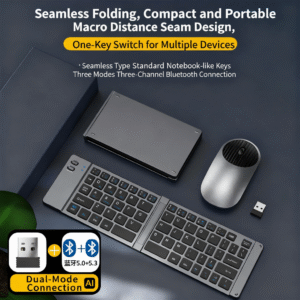 foldable dual mode bluetooth 2.4g keyboard and mouse set with type c charging for tablets